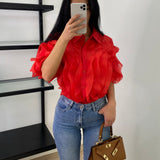Chemise à volants - rouge corail