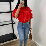 Chemise à volants - rouge corail