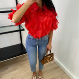 Chemise à volants - rouge corail