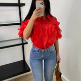 Chemise à volants - rouge corail