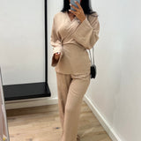 Ensemble top à nouer et pantalon [beige]