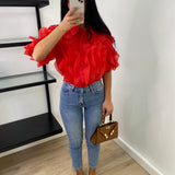 Chemise à volants - rouge corail
