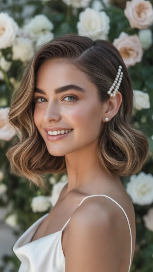 élégance cheveux court mariage