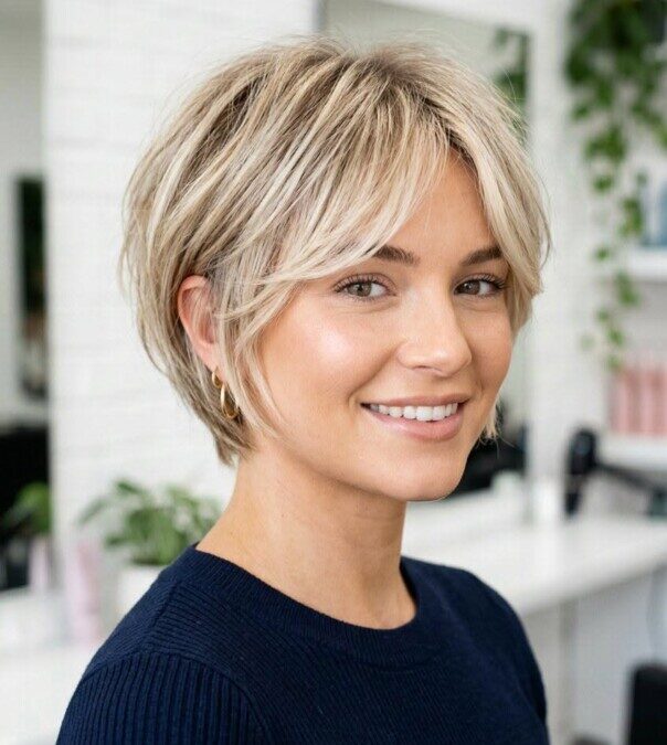 Coupe courte pour cheveux fins et clairsemés : Parfaite pour visage rond